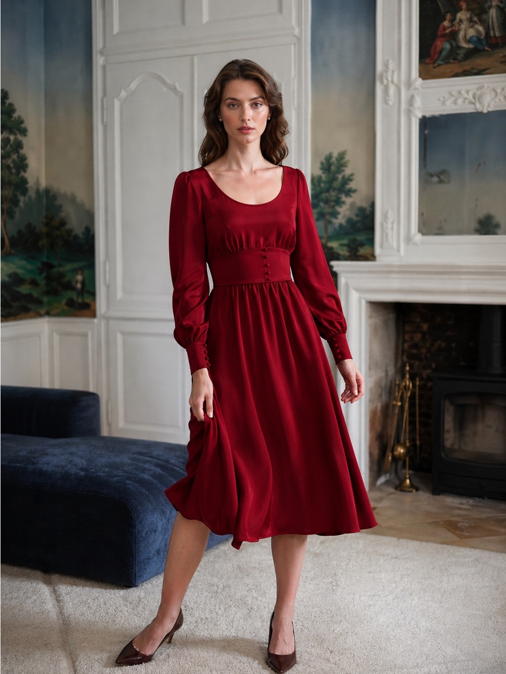 GAÂLA Paris Sculpted Waist Red Midi Dress (RARE NWT DISCONTINUED)